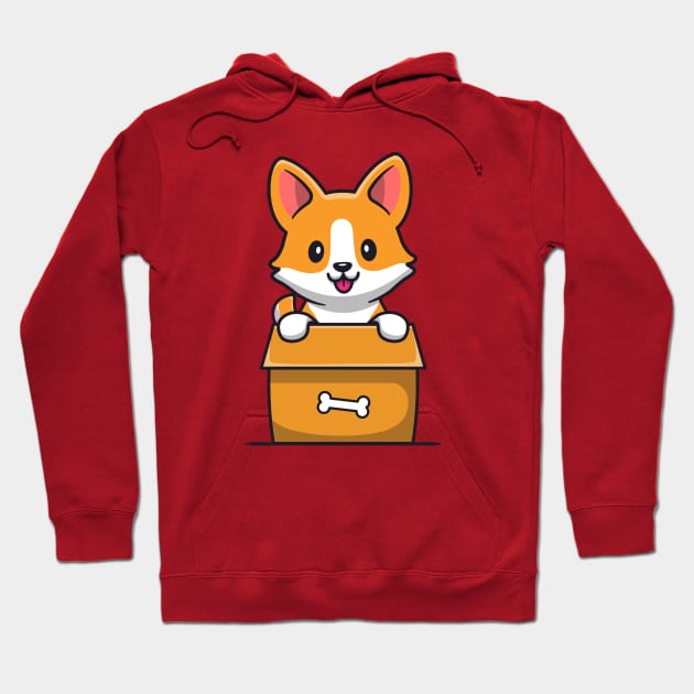 Cute Corgi Dog Playing In Box Hoodie by Catalyst Labs